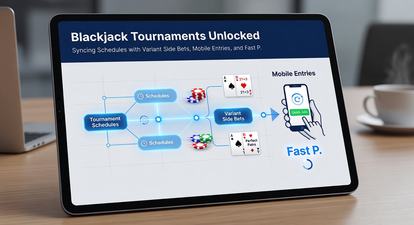 Mobiele blackjack app met toernooischerm, side bets opties en snelle inschrijving zichtbaar op smartphone
