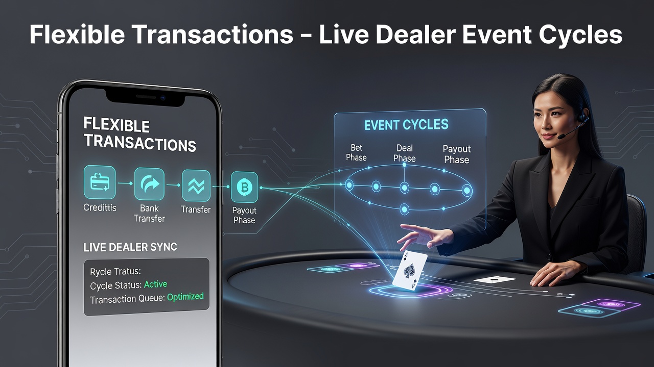 Illustratie van mobiele blackjack interfaces met live dealer verbindingen en transactiestromen