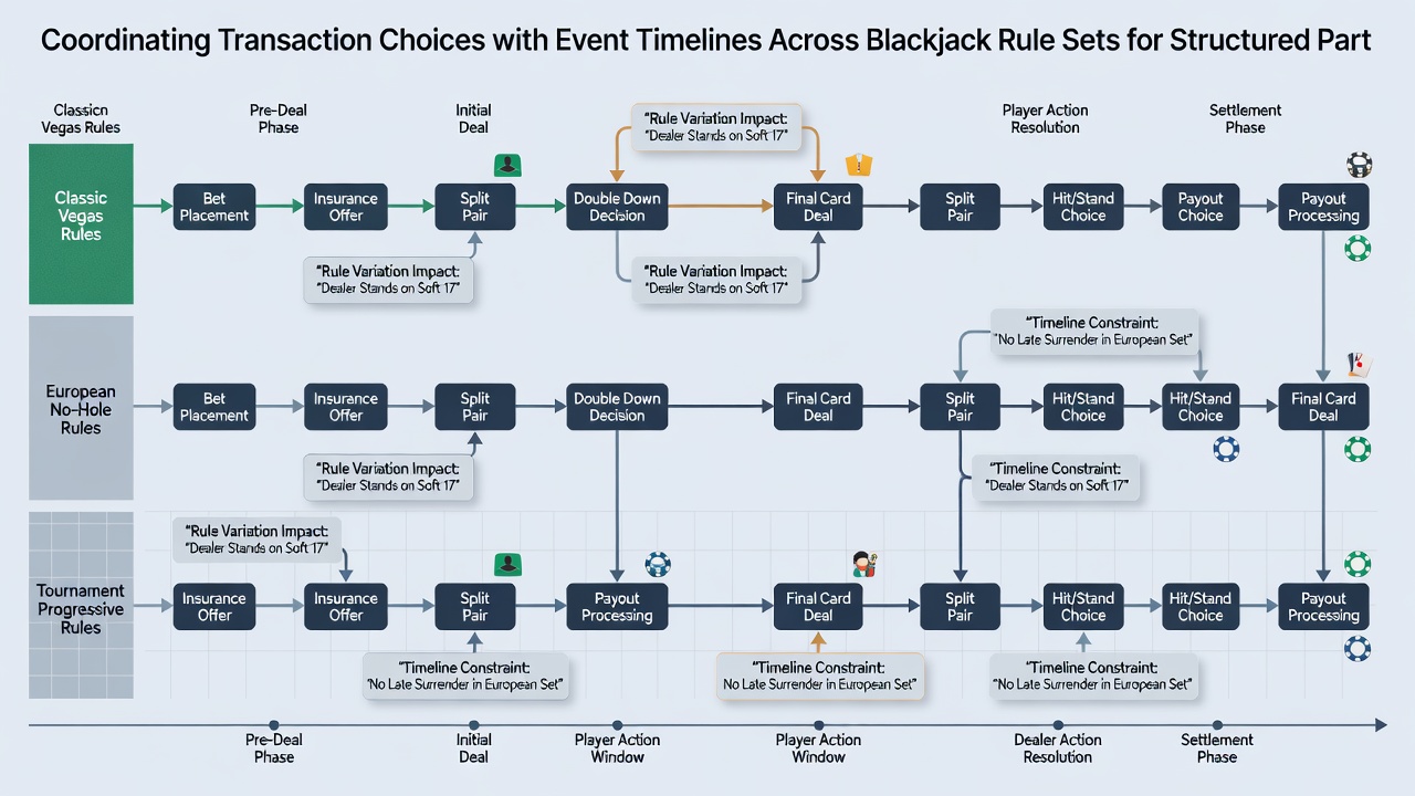 Diagram van blackjack evenement timeline met transactie integratie punten