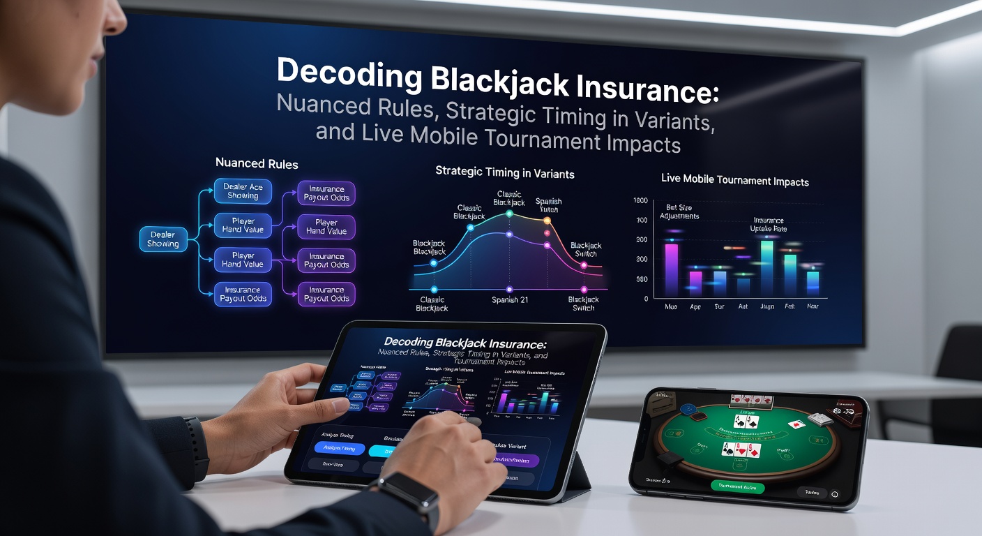 Een blackjacktafel met focus op de insurance bet optie, waar spelers een side bet plaatsen tegen een dealer ace