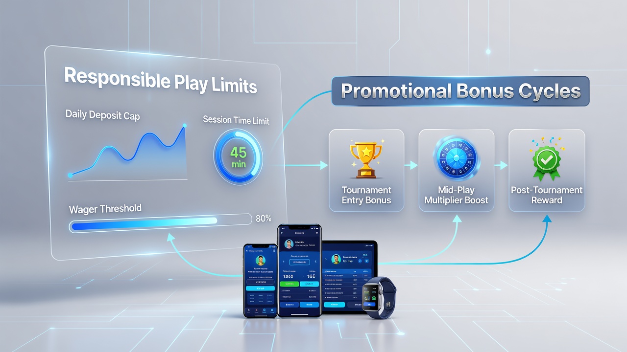 Mobiele blackjack toernooi interface met bonus indicatoren en spelgrenzen