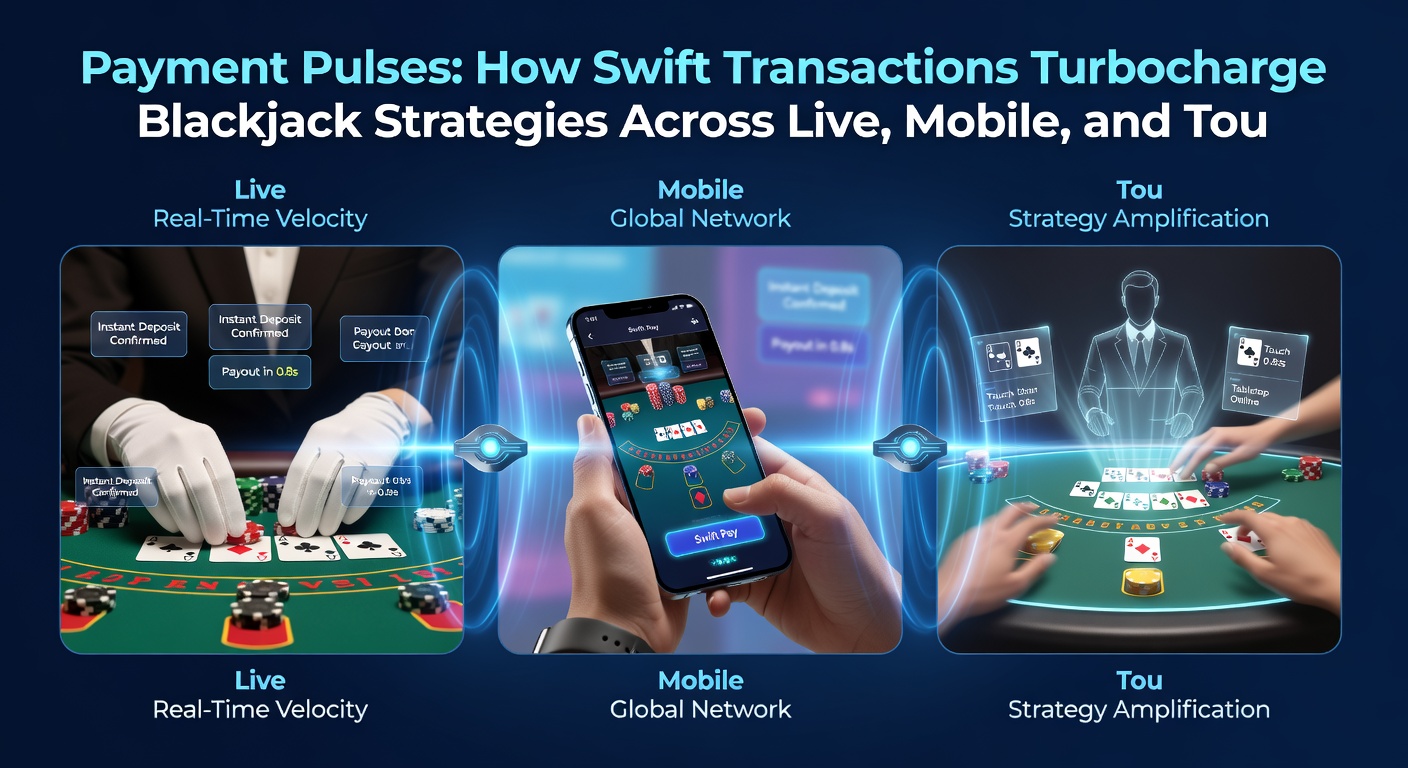 Mobiele blackjack-speler die swift transactie uitvoert tijdens een toernooi, met live dealer op achtergrond