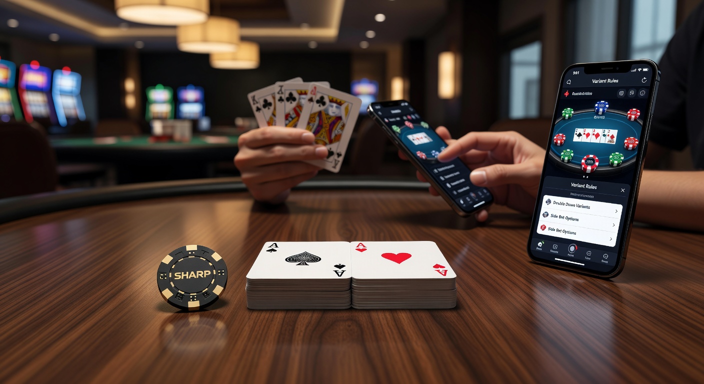 Mobiele blackjack-app met gesplitste azen op een touchscreen, dealer via live stream zichtbaar, en inzetopties op het scherm, benadrukkend de naadloze integratie in portable play