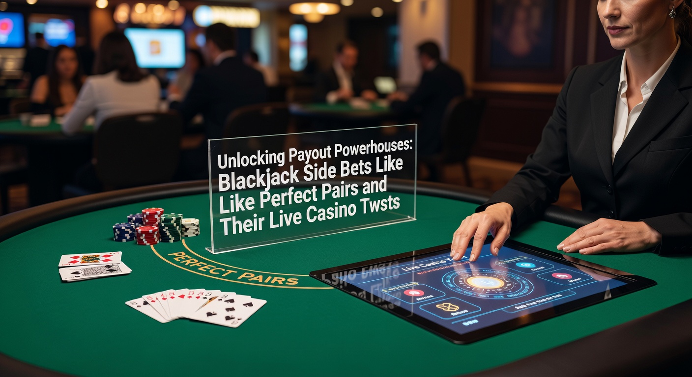 Close-up van een Perfect Pairs uitbetaling op een live blackjacktafel met dealer en kaarten